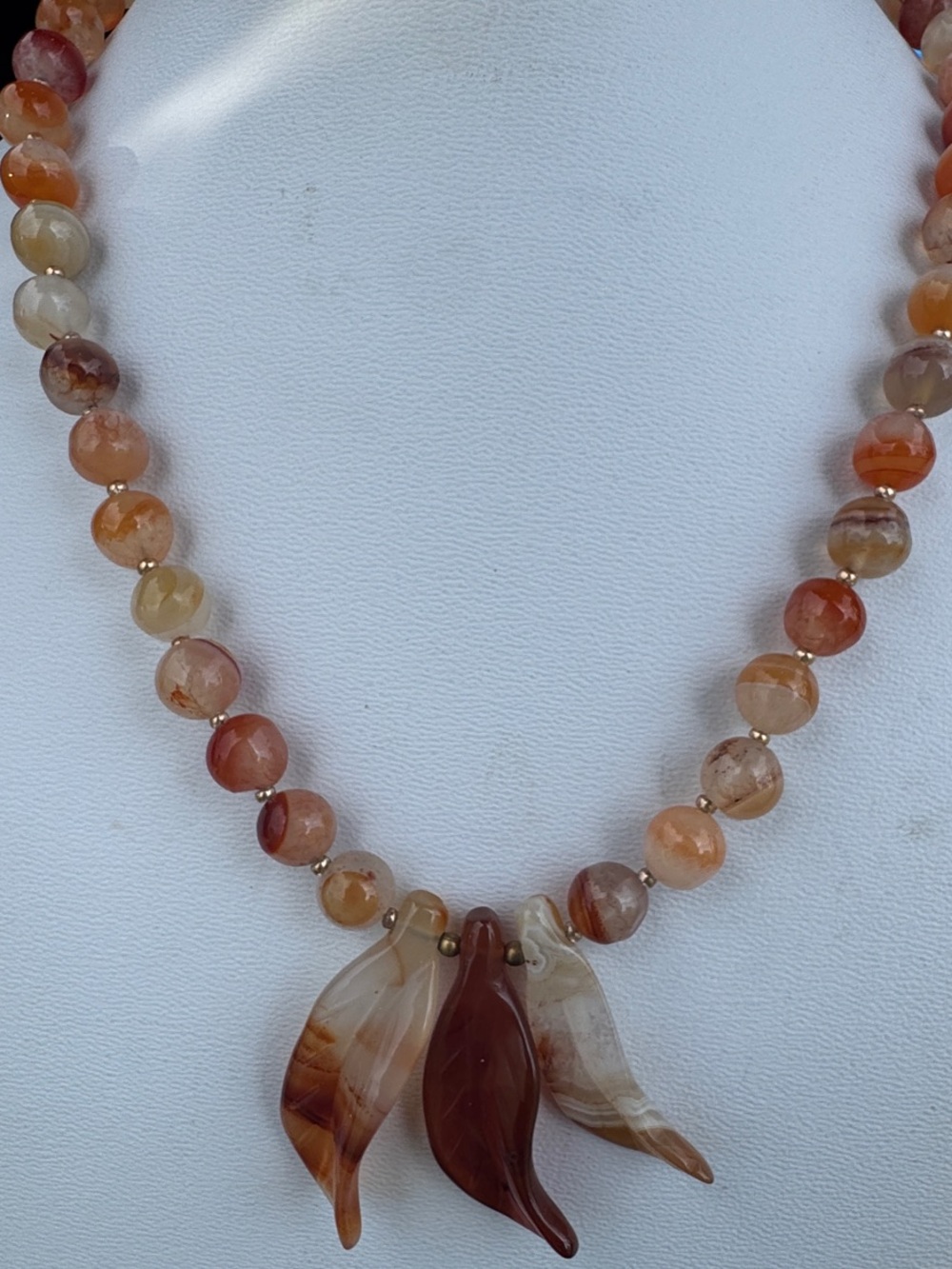 Vintage style Carnelian Necklace with gold tone spacer beads